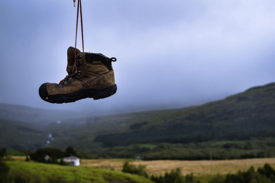 hiking boots hanging